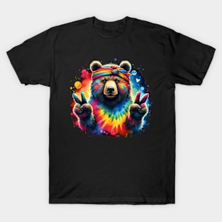 Tie-Dye Bear Peace Sign Hippie T-Shirt